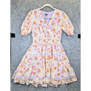 Taylor Women's Size 6 Pink Floral Fit & Flare Dress Flowy Lined V-Neck Smocked